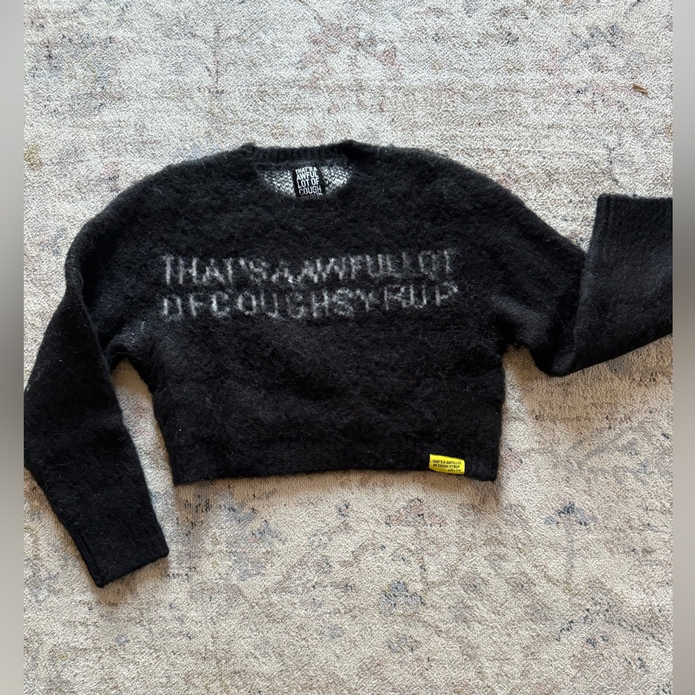 That’s A Awful Lot Of Cough Syrup Fuzzy Knit Sweater – Black/White (XL)